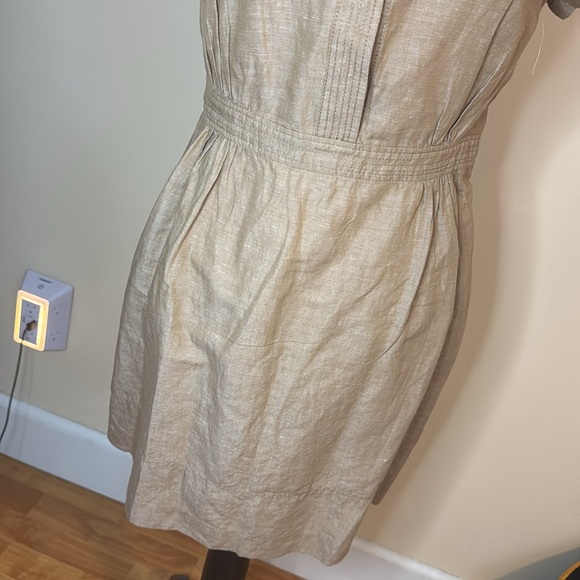 COPY BODEN Dress Cotton Linen Blend Tan Short Sleeve Size Button Top US 6p - Picture 2 of 8